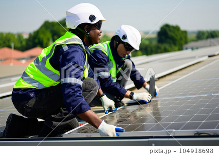 Professional engineer technician with safety helmet checking system 104918698