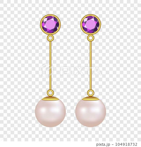 Pearls earrings mockup. Realistic illustration of pearls earrings vector mockup for on transparent background 104918732