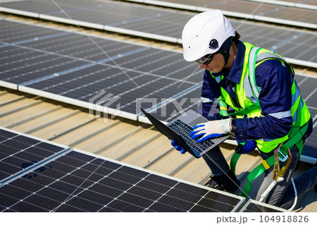 Professional engineer technician with safety helmet checking system 104918826