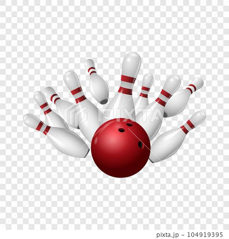 Bowling strike icon. Realistic illustration of bowling strike vector icon for on transparent background 104919395