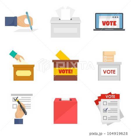 Ballot voting box vote polling icons set. Flat illustration of 9 ballot voting box vote polling vector icons isolated on white 104919628