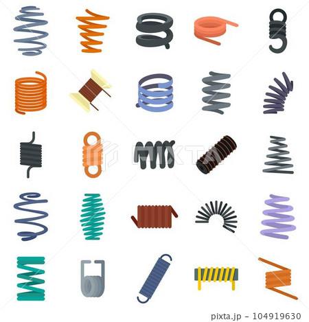 Coil spring cable icons set. Flat illustration of 25 coil spring cable vector icons isolated on white 104919630