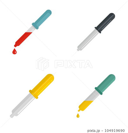 Pipette medical dropper tool icons set. Flat illustration of 4 pipette medical dropper tool vector icons isolated on white Pipette medical dropper tool icons set. Flat illustration of 4 pipette medical dropper tool vector icons isolated on white 104919690
