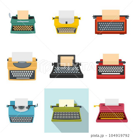 Typewriter machine keys old keyboard icons set. Flat illustration of 9 typewriter machine keys old keyboard vector icons isolated on white Typewriter machine keys old keyboard icons set. Flat illustration of 9 typewriter machine keys old keyboard vector icons isolated on white 104919792