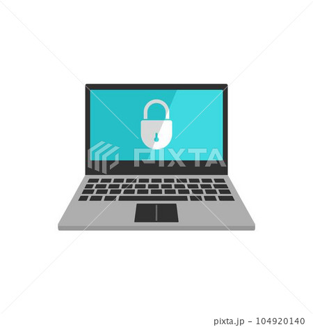 Secured laptop icon. Flat illustration of secured laptop vector icon for web isolated on white Secured laptop icon. Flat illustration of secured laptop vector icon for web isolated on white 104920140