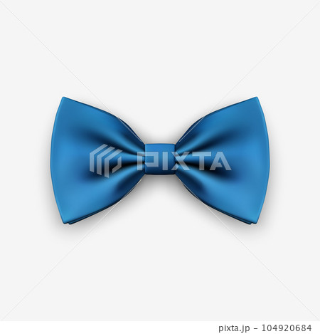 Vector 3d Realistic Blue Bow Tie Icon Closeup Isolated on White Background. Silk Glossy Bowtie, Tie Gentleman. Mockup, Design Template. Bow tie for Man. Mens Fashion, Fathers Day Holiday 104920684