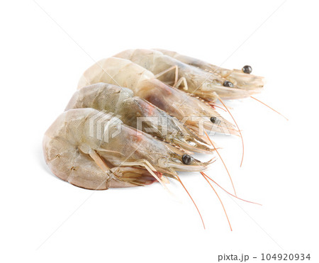 Fresh raw shrimps isolated on white. Healthy seafood 104920934