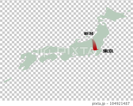 帶有從新潟到東京的三維箭頭的日本地圖矢量圖 帶有從新潟到東京的三維箭頭的日本地圖矢量圖 104921487