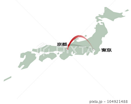 東京から京都へ向かう立体的な矢印の日本地図 ベクター 