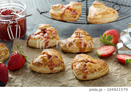 Strawberry hand pies heart shaped 104921579