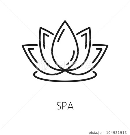 Waterlily hand drawn lotus flower, blooming exotic plant, hotel service spa emblem. Buddhism lily blossom. Vector waterlily in bloom, thin line Waterlily hand drawn lotus flower, blooming exotic plant, hotel service spa emblem. Buddhism lily blossom. Vector waterlily in bloom, thin line 104921918