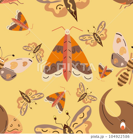 Seamless pattern background with insect sketch...のイラスト素材 [104922586 ...
