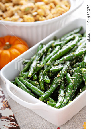 Green beans on Thanksgiving or Christmas table Green beans on Thanksgiving or Christmas table 104923070
