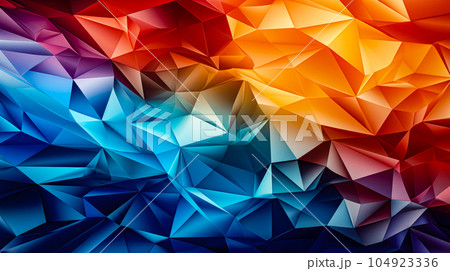 Abstract colorful polygonal background texture. Low poly bright multicolored wall. Vibrant multicolor low polygon mesh wallpaper concept. House decoration origami style. 3d rendering, 3d illustration 104923336