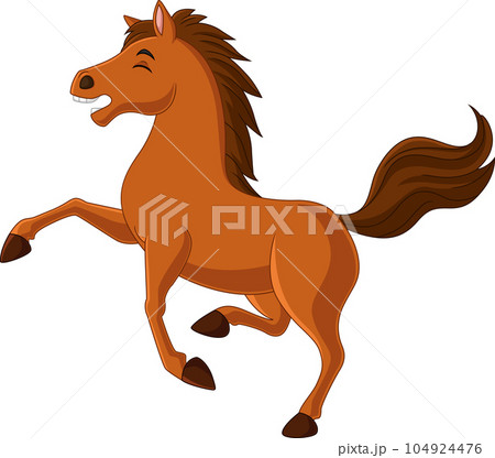 Cartoon funny brown horse standing Cartoon funny brown horse standing 104924476