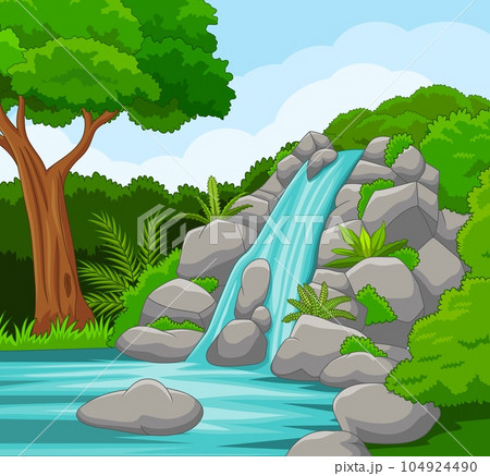 River stream flowing through rocks to mountain lake River stream flowing through rocks to mountain lake 104924490