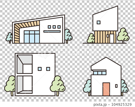 シンプルでモダンなデザインの住宅イラストセット 104925329