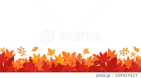 秋の葉と木の実の背景素材　白背景 104925423