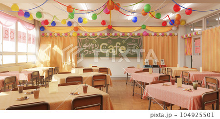 賑やかに飾り付けられた文化祭当日の教室 / スクールイベント・青春とノスタルジーのコンセプトイメージ 賑やかに飾り付けられた文化祭当日の教室 / スクールイベント・青春とノスタルジーのコンセプトイメージ 104925501