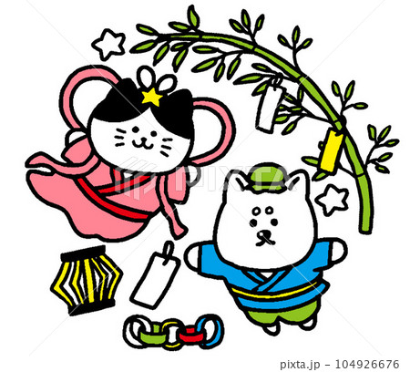 猫と犬の七夕7月イラスト 猫と犬の七夕7月イラスト 104926676