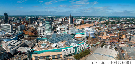 View of the skyline of Birmingham, UK including The church of St Martin, the Bullring shopping centre and the outdoor market. View of the skyline of Birmingham, UK including The church of St Martin, the Bullring shopping centre and the outdoor market. 104926683