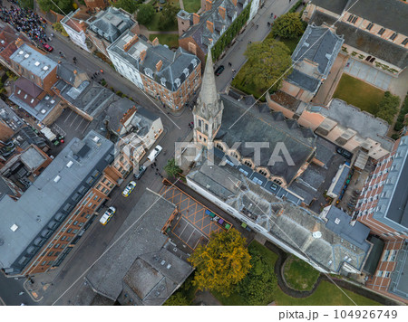 Aerial view over the city of Oxford with Oxford University and other medieval buildings. Travel photography concept. Aerial view over the city of Oxford with Oxford University and other medieval buildings. Travel photography concept. 104926749