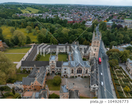 Aerial view over the city of Oxford with Merton College. Oxford University, Oxford, Oxfordshire, England Aerial view over the city of Oxford with Merton College. Oxford University, Oxford, Oxfordshire, England 104926773