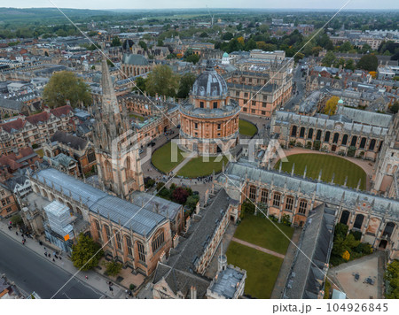 Aerial view over the city of Oxford with Oxford University. Radcliffe Camera and All Souls College, Oxford University, Oxford, UK Aerial view over the city of Oxford with Oxford University. Radcliffe Camera and All Souls College, Oxford University, Oxford, UK 104926845
