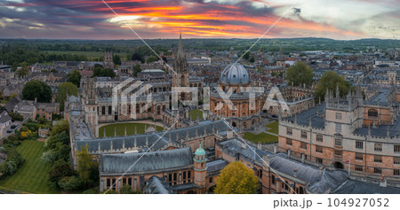 Aerial view over the city of Oxford with Oxford University. Radcliffe Camera and All Souls College, Oxford University, Oxford, UK Aerial view over the city of Oxford with Oxford University. Radcliffe Camera and All Souls College, Oxford University, Oxford, UK 104927052