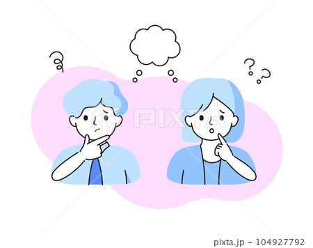 悩みを抱えているスーツ姿の男性と女性のシンプルなベクターイラスト 104927792