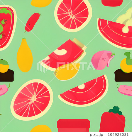 Food vegetable abstract pattern seamless, random element vintage design wallpaper  104928081