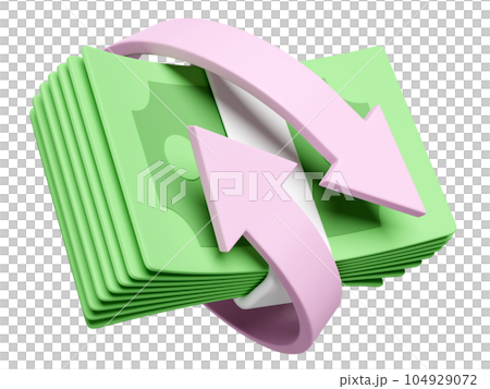 3d banknote stack isolated. transfer arrows, cashback, saving money wealth business concept, 3d render illustration 3d banknote stack isolated. transfer arrows, cashback, saving money wealth business concept, 3d render illustration 104929072