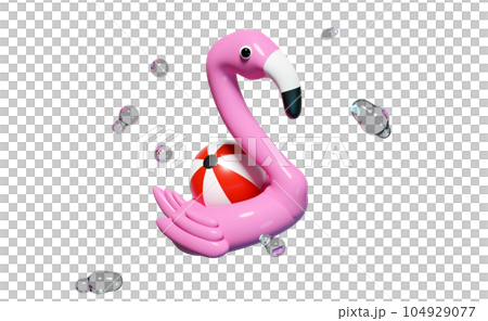 3d pink Inflatable flamingo with water splash, copy space isolated. summer travel concept, 3d render illustration 3d pink Inflatable flamingo with water splash, copy space isolated. summer travel concept, 3d render illustration 104929077