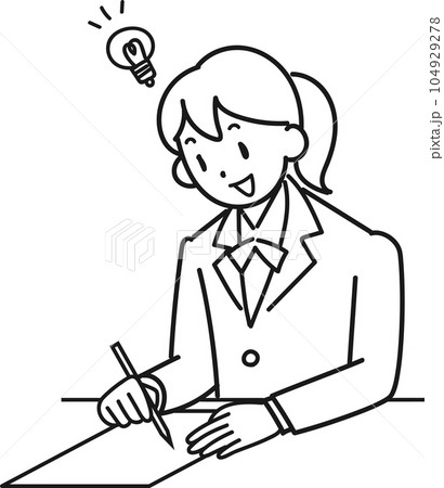 笑顔でテストを受ける女子高生のイラスト 104929278