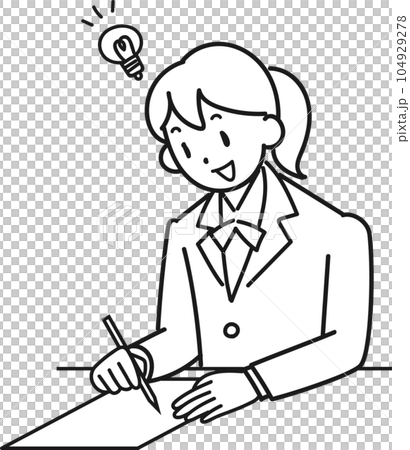 笑顔でテストを受ける女子高生のイラスト 104929278