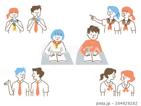 制服を着た学生たちのセット_色 104929282