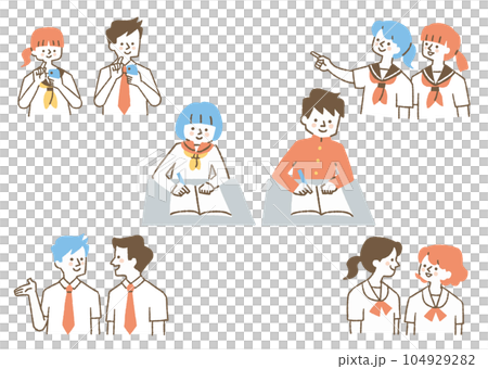 制服を着た学生たちのセット_色 104929282