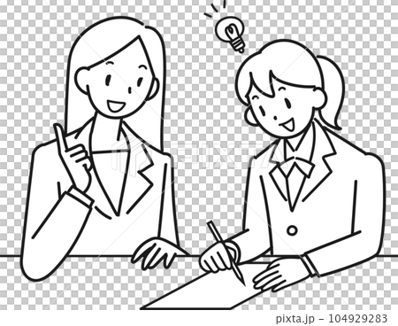 A smiling high school girl receiving individual guidance from a female instructor 104929283