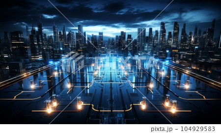Smart city and communication network concept. 5G telecommunication. Digital Landscape AI Smart city and communication network concept. 5G telecommunication. Digital Landscape AI 104929583