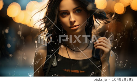 Digital art female portrait of a beautiful brunette outdoors AI Digital art female portrait of a beautiful brunette outdoors AI 104929595
