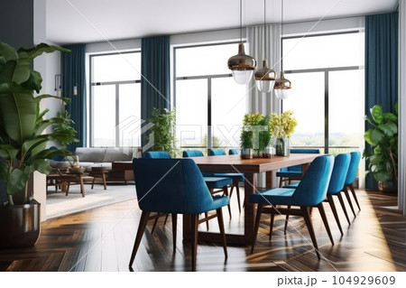 Interior design of modern dining room, wooden...のイラスト素材 [104929609] - PIXTA