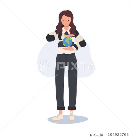save the planet concept. woman holding earth in her hand. care of the world save the planet concept. woman holding earth in her hand. care of the world 104929768