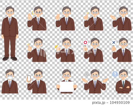 Senior businessman president manager illustration material set of facial expressions and gestures Senior businessman president manager illustration material set of facial expressions and gestures 104930109