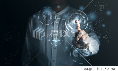Man finger pointing on Artificial intelligence icon, control access futuristic 104930198