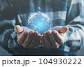 Man hand holding a virtual globe, connection concept. 104930222