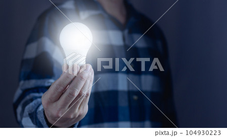 Man hand holding light bulb. idea concept with innovation and inspiration 104930223