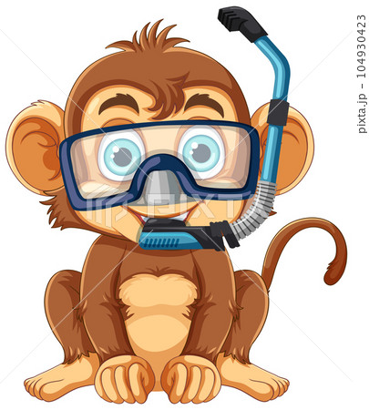 Monkey wearing snorkeling cartoon 104930423