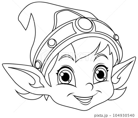 Cute Elf Cartoon Character Outline for Colouring 104930540