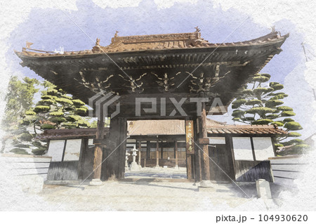 水彩画風 教善寺 山門 広島県東広島市 水彩画風 教善寺 山門 広島県東広島市 104930620