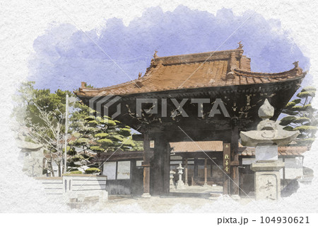 水彩画風 教善寺 山門 広島県東広島市 水彩画風 教善寺 山門 広島県東広島市 104930621